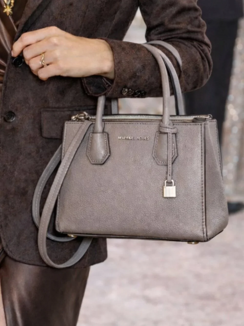 Michael Kors Mercer Gray Leather Convertible Structured Cross Body Satchel